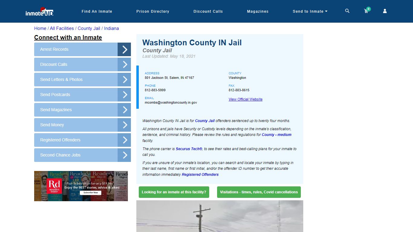 Washington County IN Jail - Inmate Locator - Salem, IN